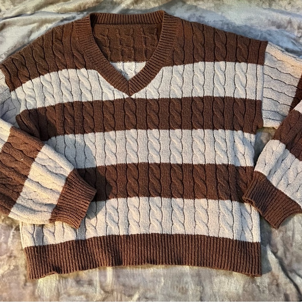 Brown and Beige Striped Women Sweater